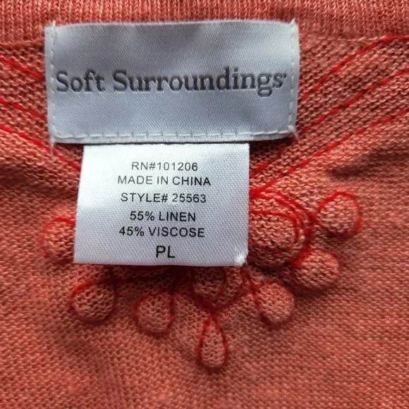 Soft Surroundings Linen Blend Ribbon Embellishing Tunic Top Long Sleeve Coral - Picture 6 of 8